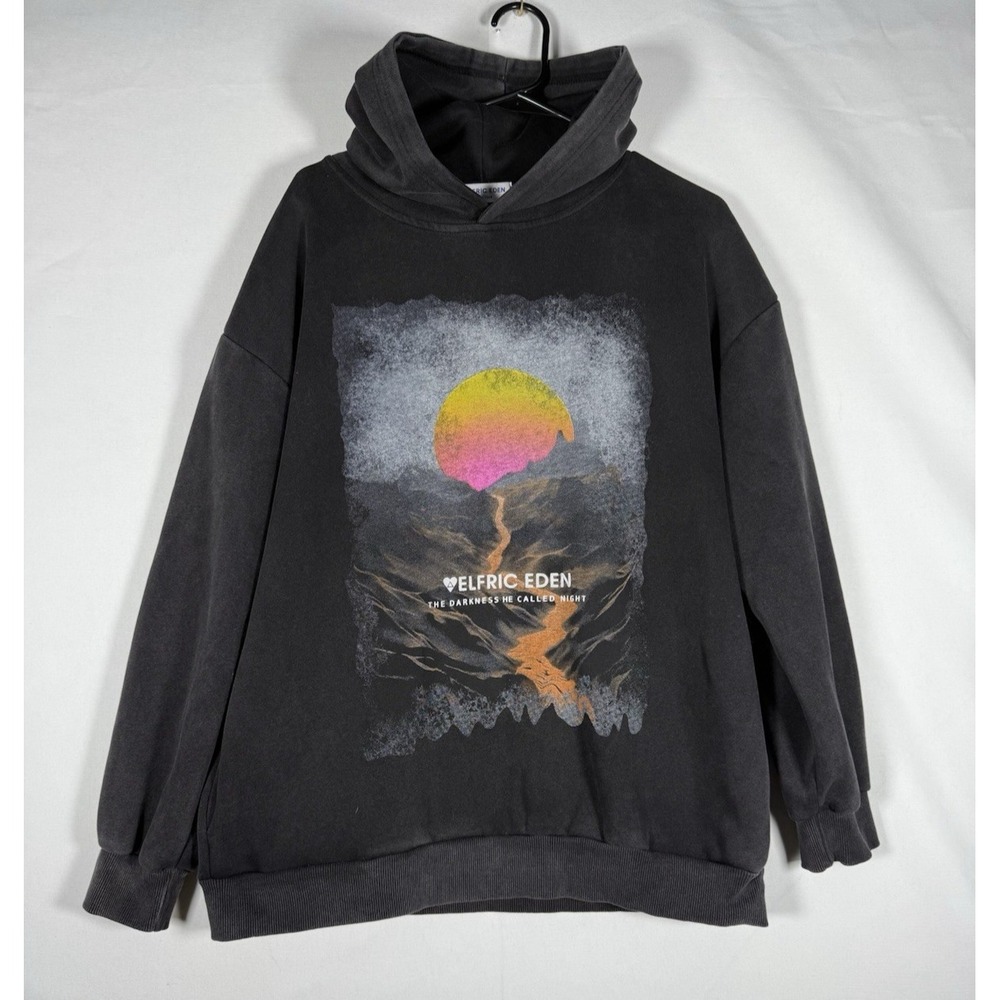 Aelfric Eden Hoodie Men's Medium Black Sunset Print Graphic Pullover Cotton